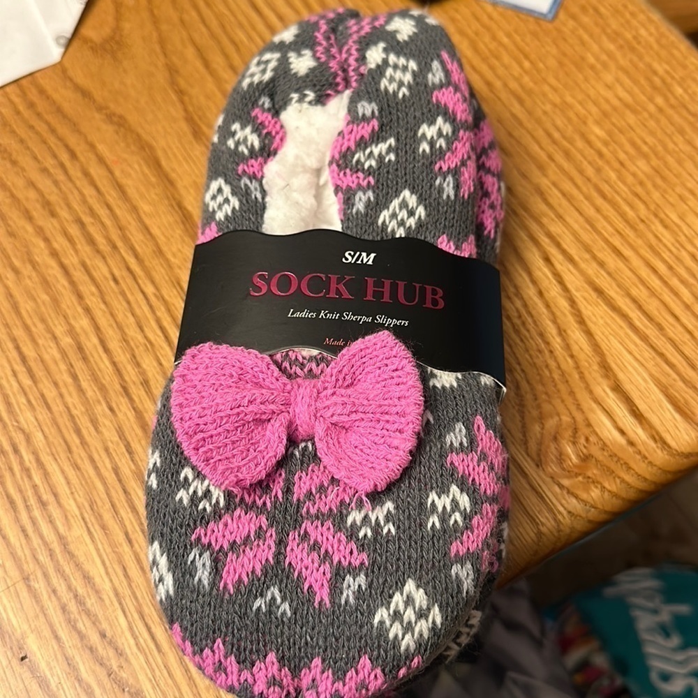 Sock Hub Ladies Knitted Sherpa Slippers Small Medium S M New